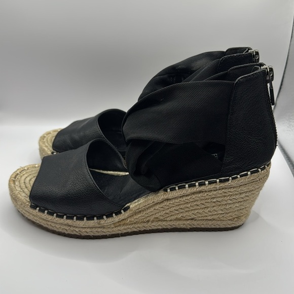 NWOB Eileen Fisher Women's Black Wiley Leather Espadrille Wedge Sandals Size 7 - Picture 9 of 12